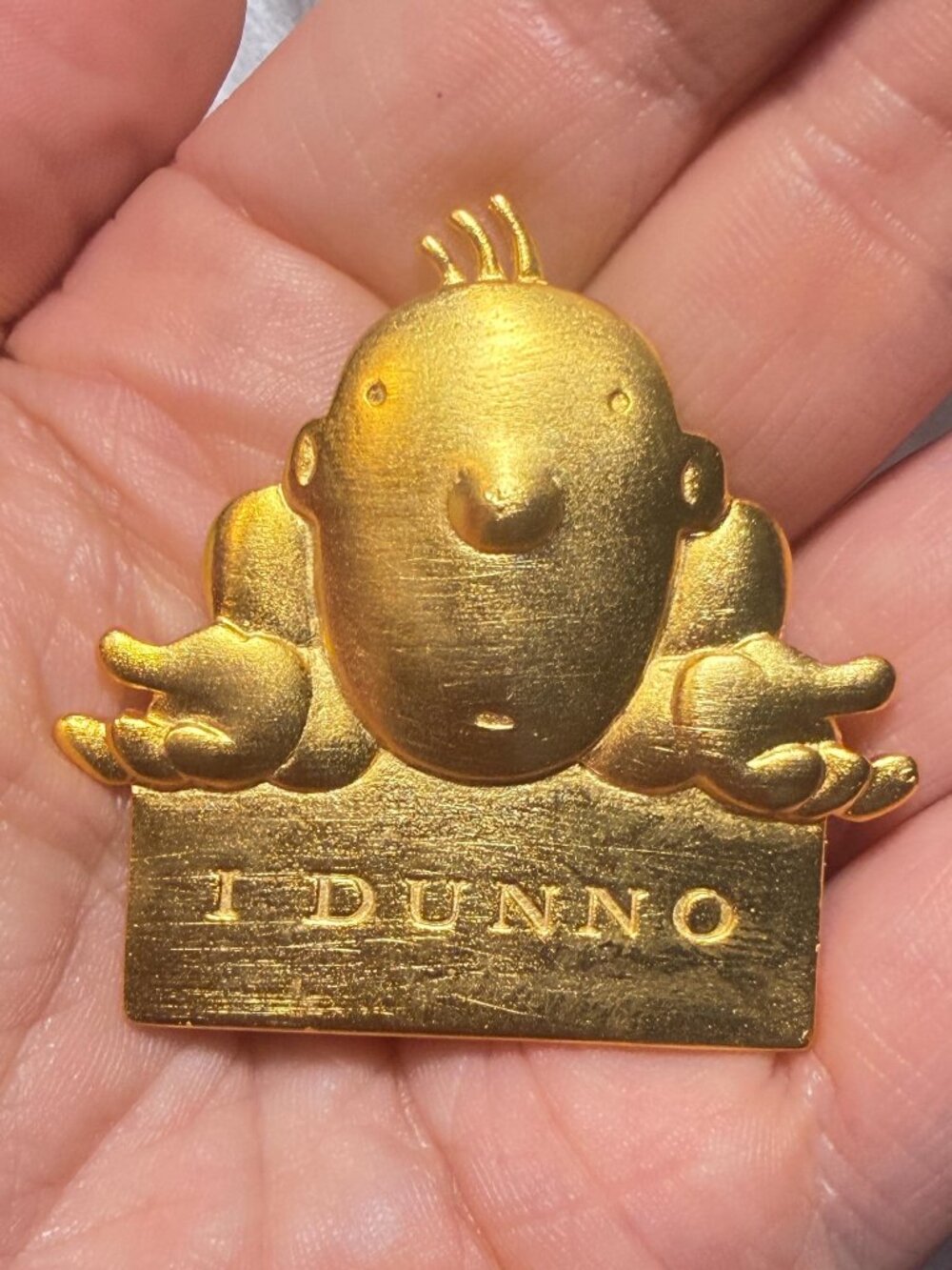 I Dunno Brooch Vintage Funny Character Pin signed J Benton